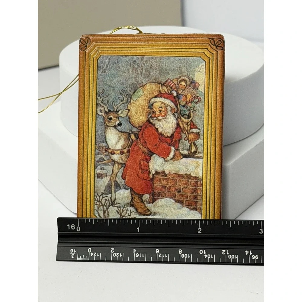 Christmas Two Sided Hanging Ornament, Santa Clause Vintage
